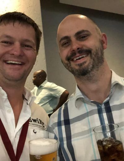 W.J Steyn drinking a beer with Nick from Orffa.